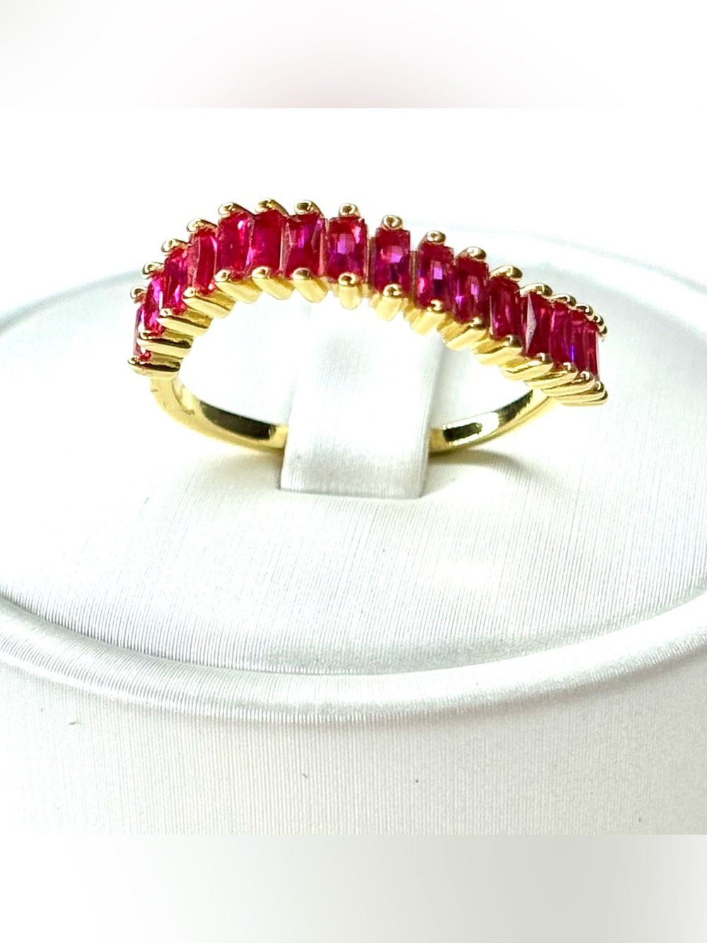 18KGP over Sterling Silver Wave Ring With Pink Baguette Stones